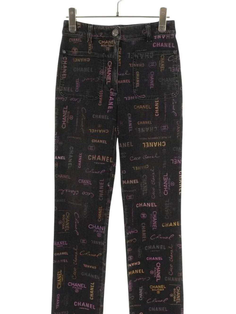 Chanel CC Logo All Over Print Denim Pants 34 Jeans
